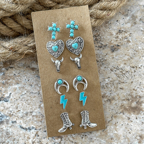 (01) Bohemian Turquoise Earrings Set 1