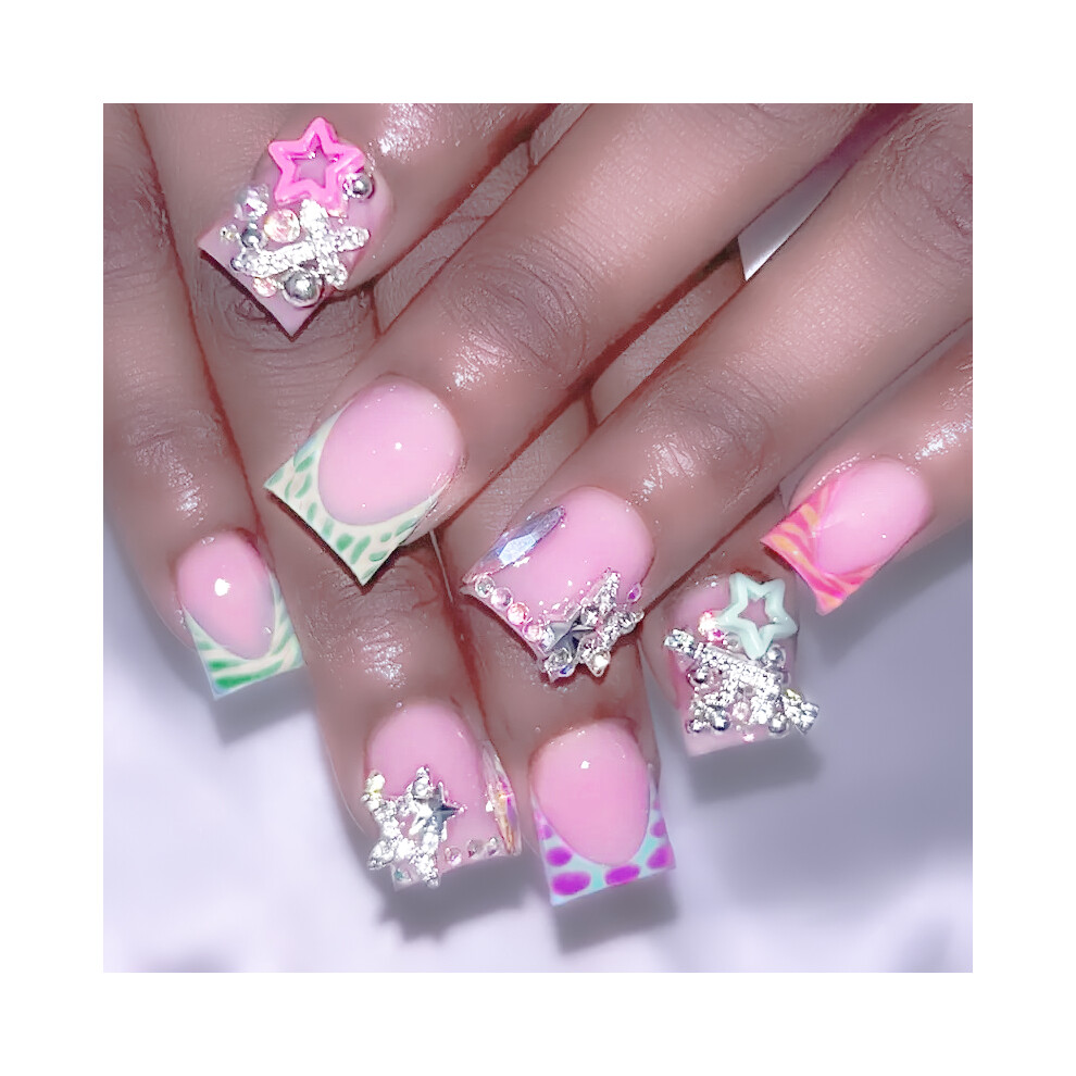 Bright-Home Pink Duckbill Fake Nails With French Tip Sweet & Charming Reusable False Nails For Fingernail Diy Decoration