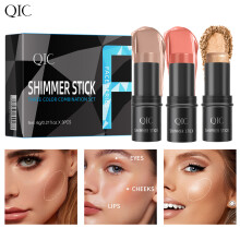 QIC 3-Color Shimmer Stick Set - Multi-Use Highlighter, Blush & Eyeshadow Stick for Face