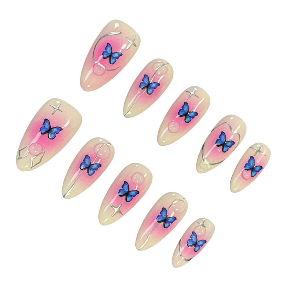 Dachuang Beauty Pink (Xs) Butterfly Press-On Nails, 10Pcs, Natural Look