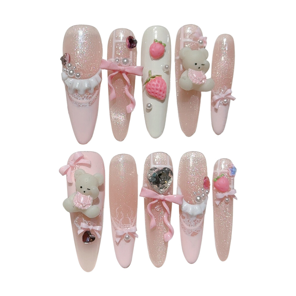 Dachuang Beauty (Xs) 3D Bowknot Strawberry Bear Fake Nails, 10Pcs