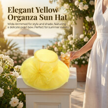 (Yellow) Vintage Pearl Wedding Hat with Floral Mesh