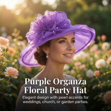 (Purple) Vintage Pearl Wedding Hat with Floral Mesh