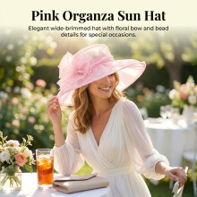 (Pink) Vintage Pearl Wedding Hat with Floral Mesh