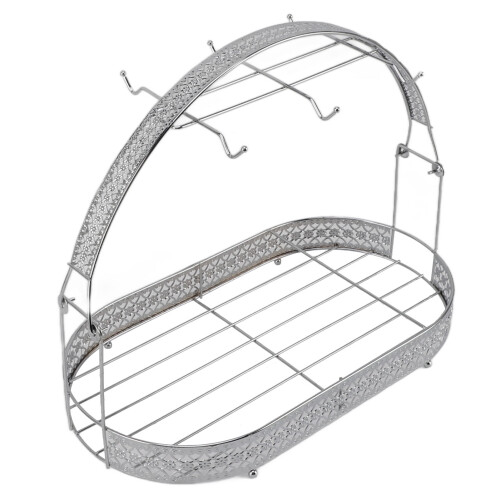 Iron Mug Holder Stand with 6 Hooks, 40cm Base, Silver 2