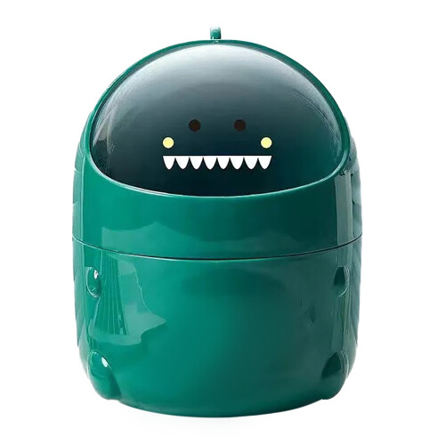 Desktop Trash Can S Green Plastic with Lid Mini 1