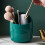 Desktop Trash Can S Green Plastic with Lid Mini 7