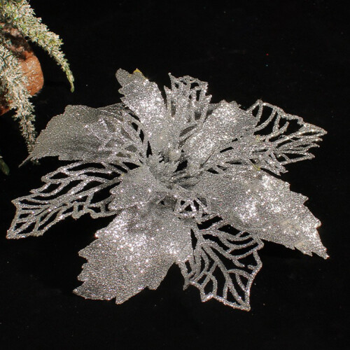 (Silver) Glitter Christmas Flowers for Party Decor
