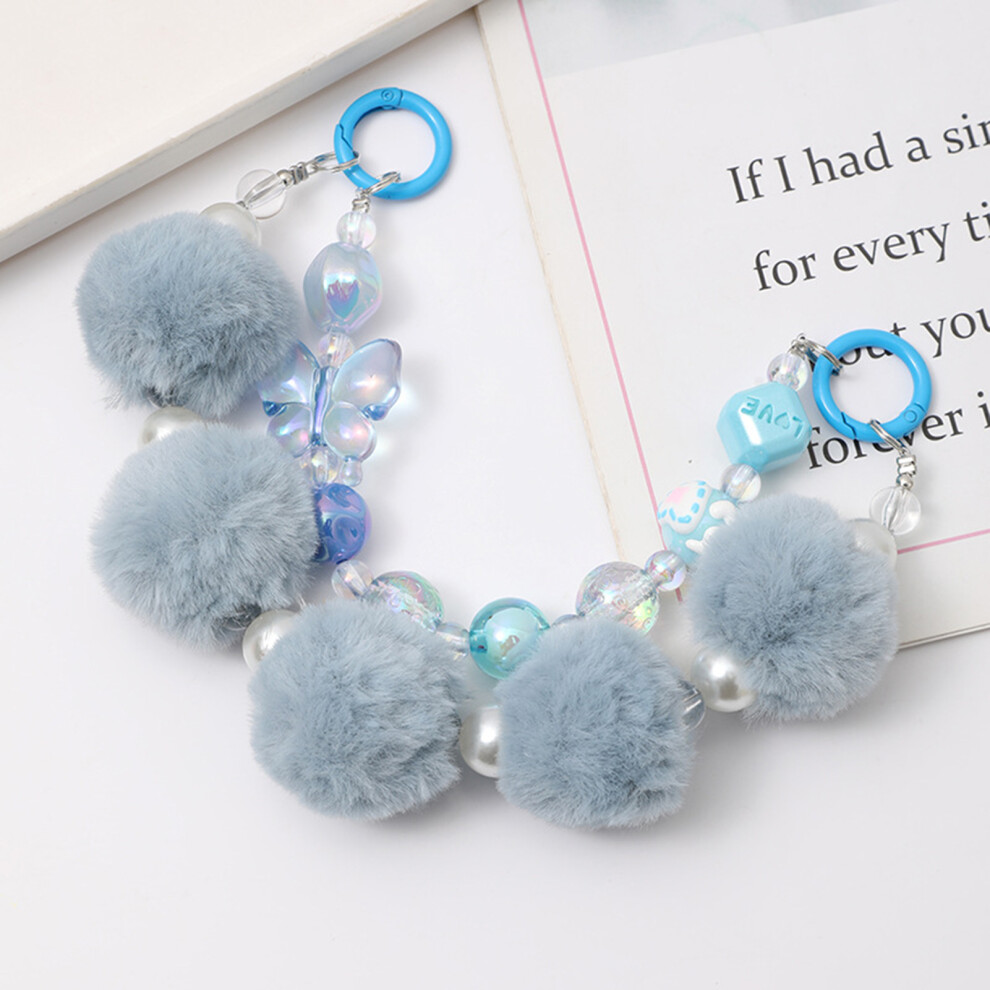 (4) Beaded Phone Lanyard With Plush Ball Keyring 6424024563541