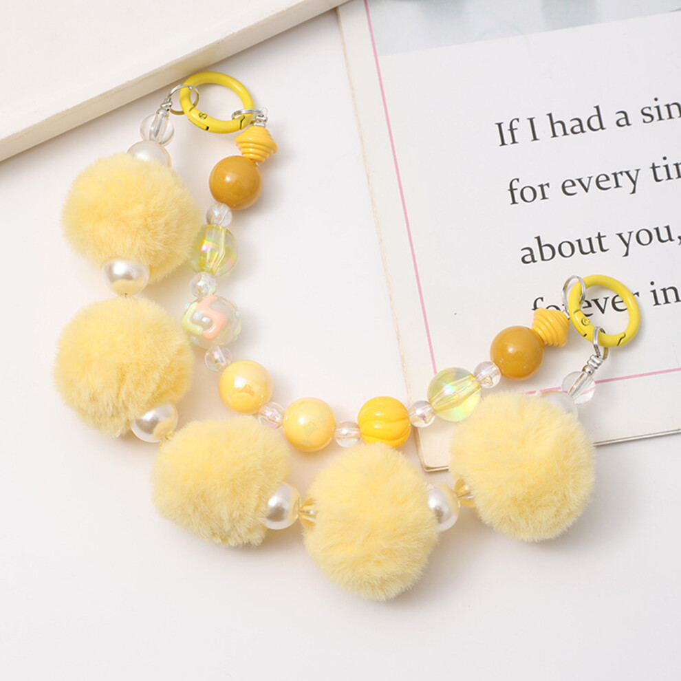 (8) Beaded Phone Lanyard With Plush Ball Keyring 6424024563572