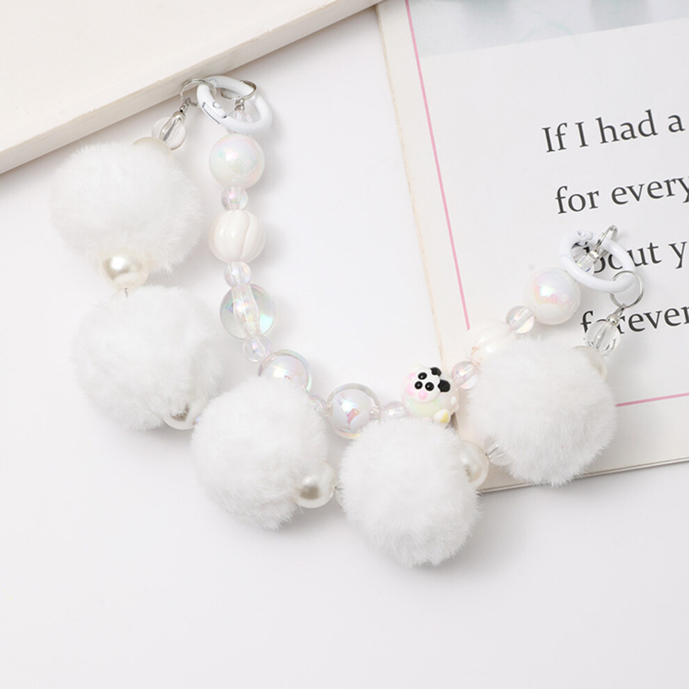 (6) Beaded Phone Lanyard With Plush Ball Keyring 6424024563565