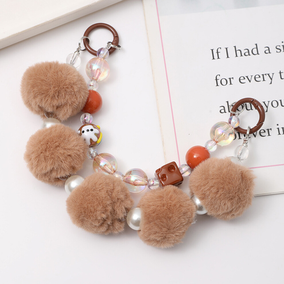 (1) Beaded Phone Lanyard With Plush Ball Keyring 6424024563510