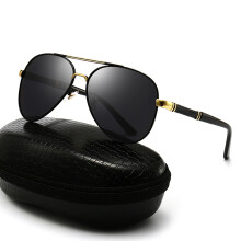 (Black gold frame) Men\'s Metal Frame Sun Glasses for Streetwear