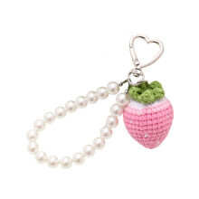 (Pink strawberries) Fruit Pearl Keyring - Cute Key Holder & Home Decor