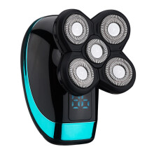 Electric Shaver Rechargeable Razor Intelligent Digital Display Bald Hair Clipper,Style: Blue + Full Set