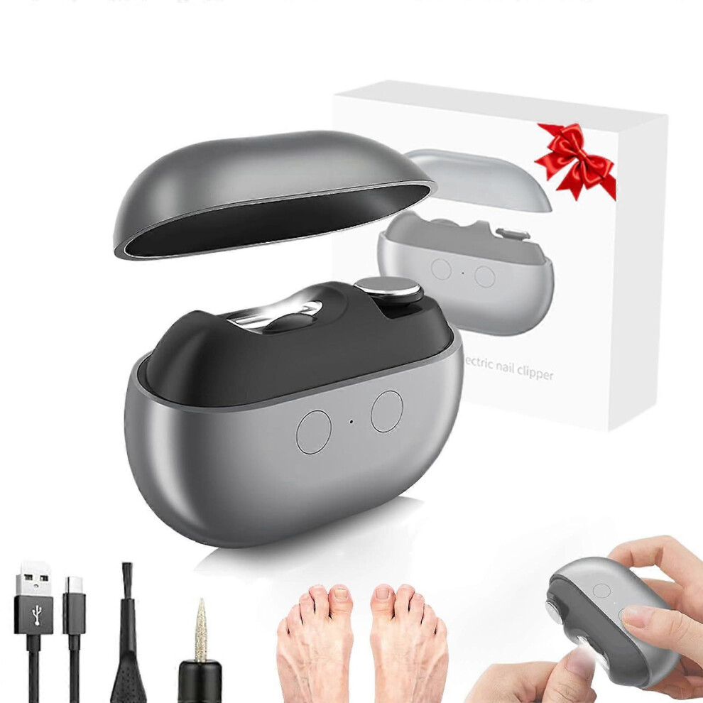 Light/Black Electric Nail Clippers For Seniors, 3In1 Rechargeable Automatic Nail Trimmer With Led