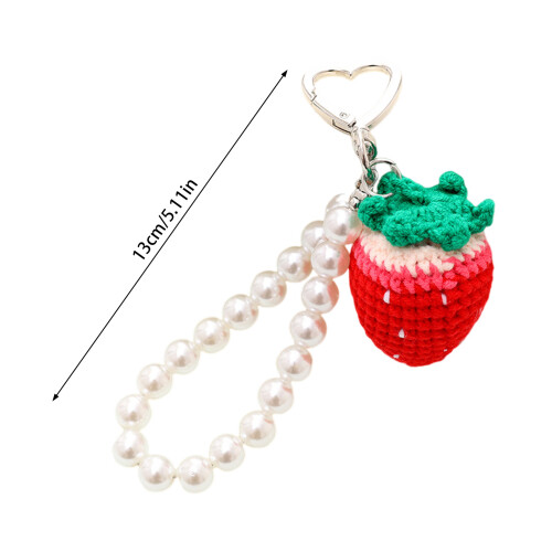 (Red Strawberries) Fruit Pearl Keychain - Cute Home Decor Gift 1