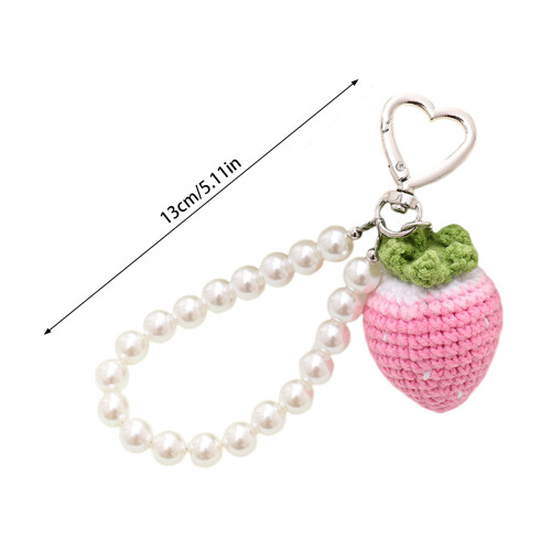 (Pink strawberries) Fruit Pearl Keychain - Cute Home Decor Gift 2