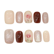 (S) Flower Printed Fake Nails for Stage Wear