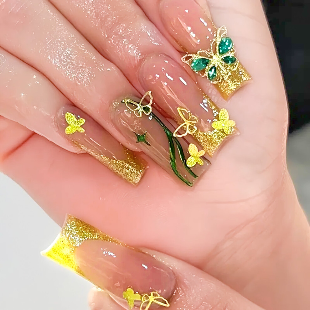 Roc-Electron Glossy Gold Glitter Fake Nails, 50 Char
