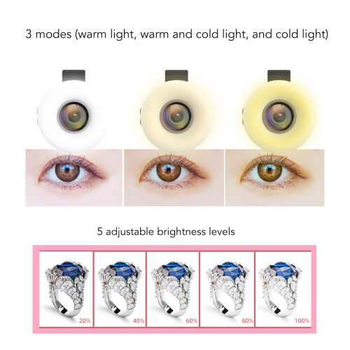 15X Macro Lens with Clip Ring Light, 200mAh Black 2