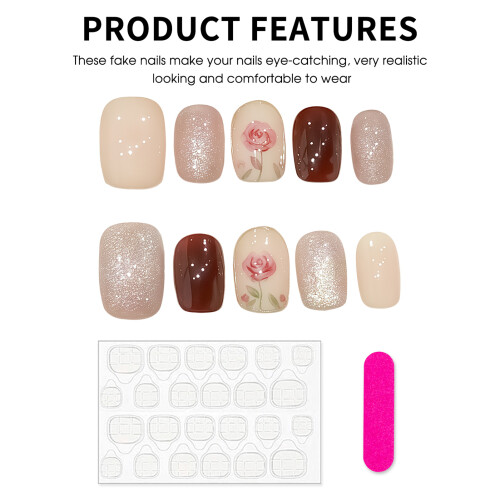(S) Flower Printed Fake Nails for Stage Wear 1