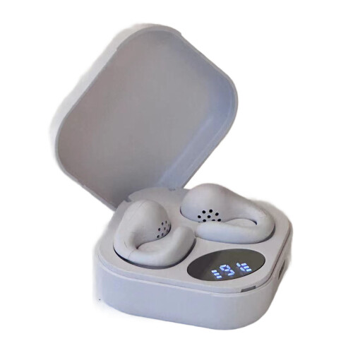 White Open-Ear Ear Clip BT Earbuds Power Display 1