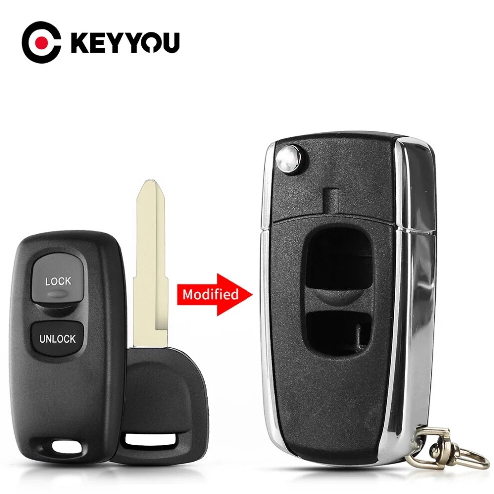 2Pcs Folding Flip 2 Buttons Remote Smart Car Key Shell Case Housing Cover For Mazda 2 3 6 323 626 Uncut Blade 6935161639445