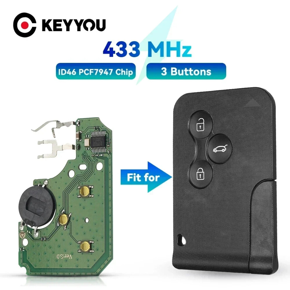 2Pcs 433Mhz Smart Card Remote Key Circuit Board For Renault Clio Logan Megane 2 3 Scenic Id46 Pcf7947 Chip 6935161639155