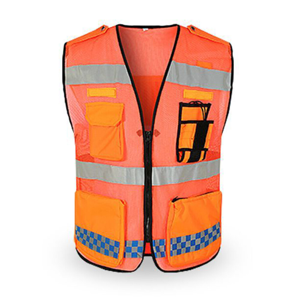 Reflective Safety Vest With Pockets & Zipper - High Visibility, Breathable, Unisex, (L-Xxl, ) Orange/Yellow 6951388574673