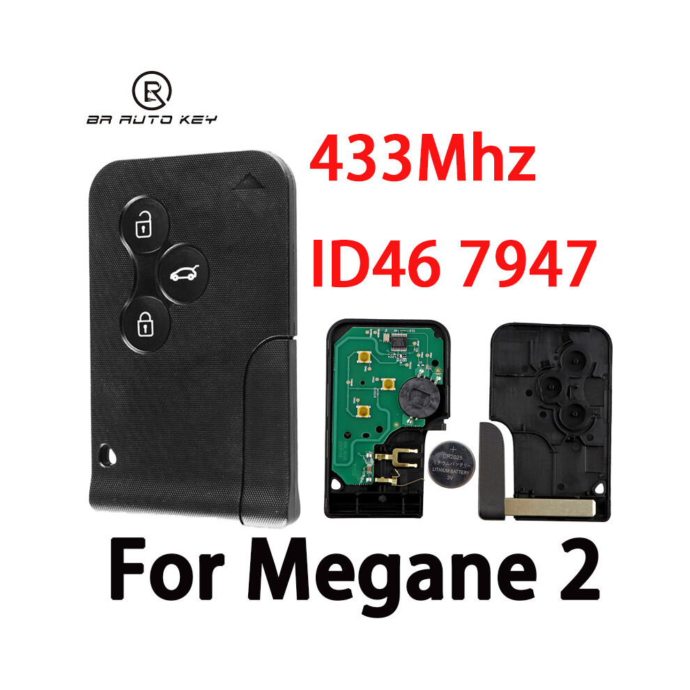 3 Buttons Smart Remote Car Key Fob For Renault Megane 2 Scenic Remote Key Card For Megane Ii 433Mhz With Id46 Pcf7947 Chip 6935161642513