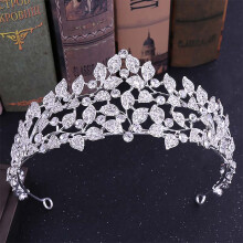 (Silver) Vintage Baroque Gold Leaf Crown Bridal Hair Jewelry