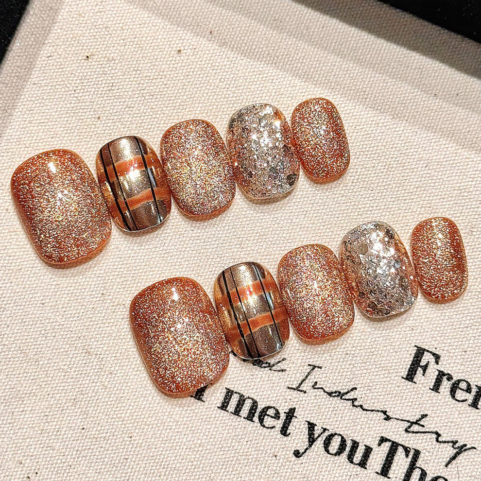 Penghui-Toys (L) Autumn Winter Short Press On Nails Chip-Proof Smudge-Proof Fake Nails For Women And Girl Nail Salon