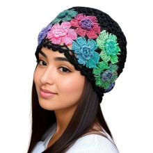 (Black) Women\'s Crochet Knit Hat Spring Autumn Lace Up Hollow Yarn Cap for Ladies Lightweight Warm Beanie