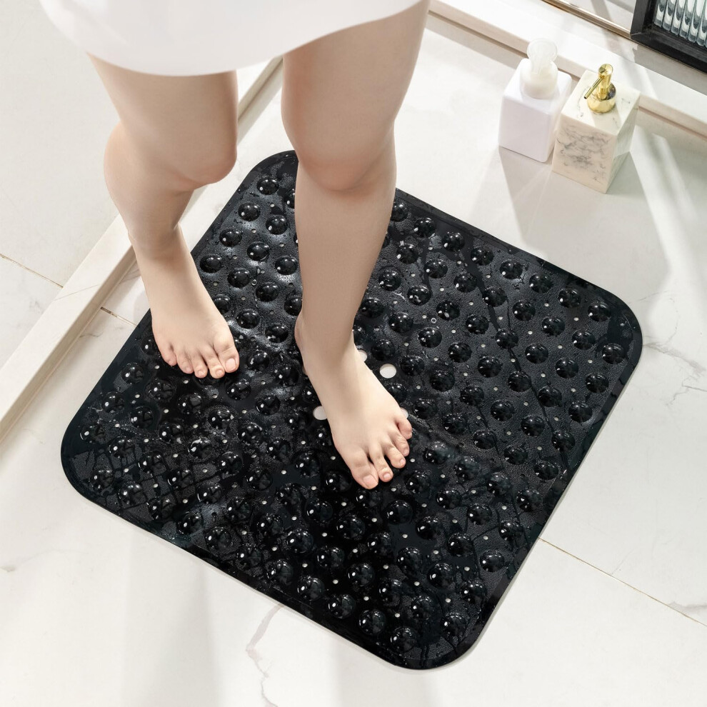 Imperial Rooms (53X53cm ) Shower & Bath Tub Mat-Anti Slip Pvc Rubber Bath Tub Mat With Ultra Strong Suction Grip Black