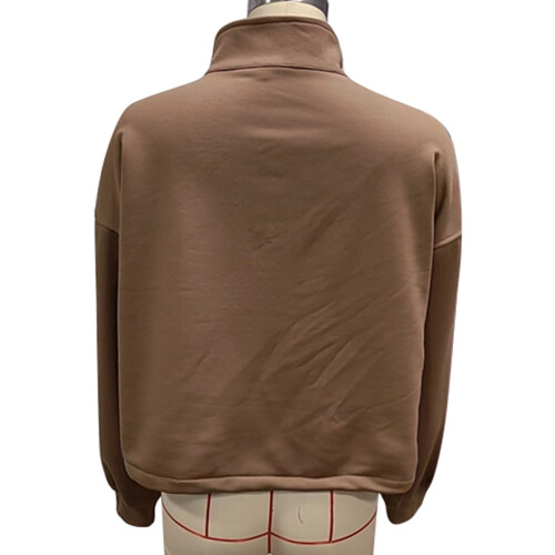 Women 1/4 Zip Sweatshirt, Light Brown, Size M