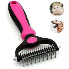 Double Sided Undercoat Comb, Detangling Rake Shedding Brush for Cats and Dogs, Non Slip Handle, Removes Mats Loose Hair