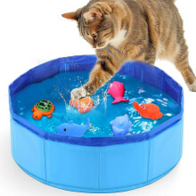Interactive Cat Water Toy with Bionic Fish, Indoor Sensory Play Pool for Cats, Foldable Cat Fish Tank Toy for Exercise Instinct