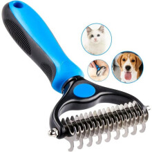 Pet Deshedding Comb, Double Sided Dog Cat Grooming Rake with 9 17 Teeth, Rubber Handle for Long Haired Pets, Reduces Shedding Tangles