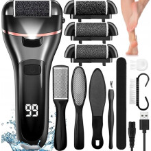 Electric Foot File IPX7 Waterproof Rechargeable with 3 Grinding Heads LED Light Complete Foot Care Set