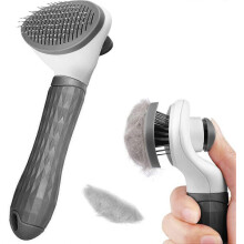 Pet Grooming Brush with Automatic Hair Removal Button, Stainless Steel Round Head for Cats and Dogs