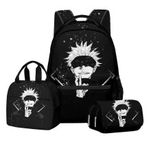 (Backbag, 15) Jujutsu Kaisen Anime Backpack 3-Piece Set for Students with Lunch Bag and Double Layer Pencil Case Multiple Styles