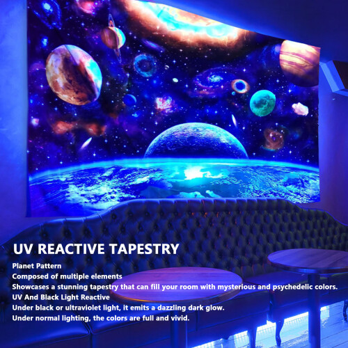 Blacklight Fluorescent Planet Wall Tapestry 150x130cm UV Reactive Polyester 2