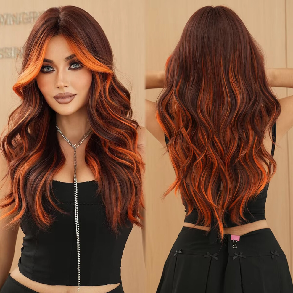 Reach-Tools Orange Wig For Women, Long Curly Synthetic Hair