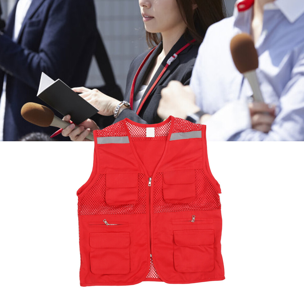 Red Xl Safety Vest With Multi Pockets, Reflective Stripes, High Visibility 7901388126128