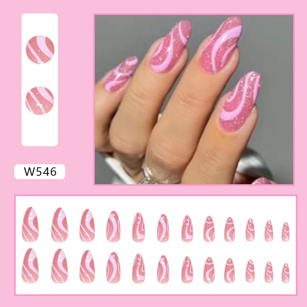 Creation-3C (Jelly Glue Model) Pink Almond Fake Nails, Chip-Proof For Stage Wear