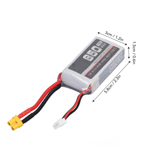 850mAh 75C LiPo 2S 7.4V XT30 Plug Battery 1
