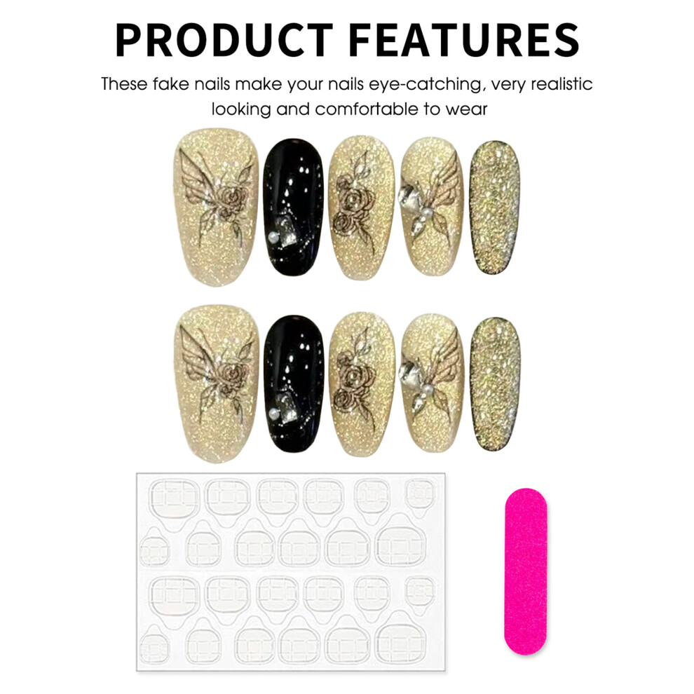 Dachuang Beauty (W333 Short Oval, M) Gothic Rhinestone Press-On Nails, 10Pcs