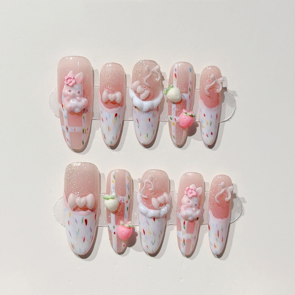 Dachuang Beauty (S) 10Pcs Pink French Tip False Nails, Waterproof & Durable