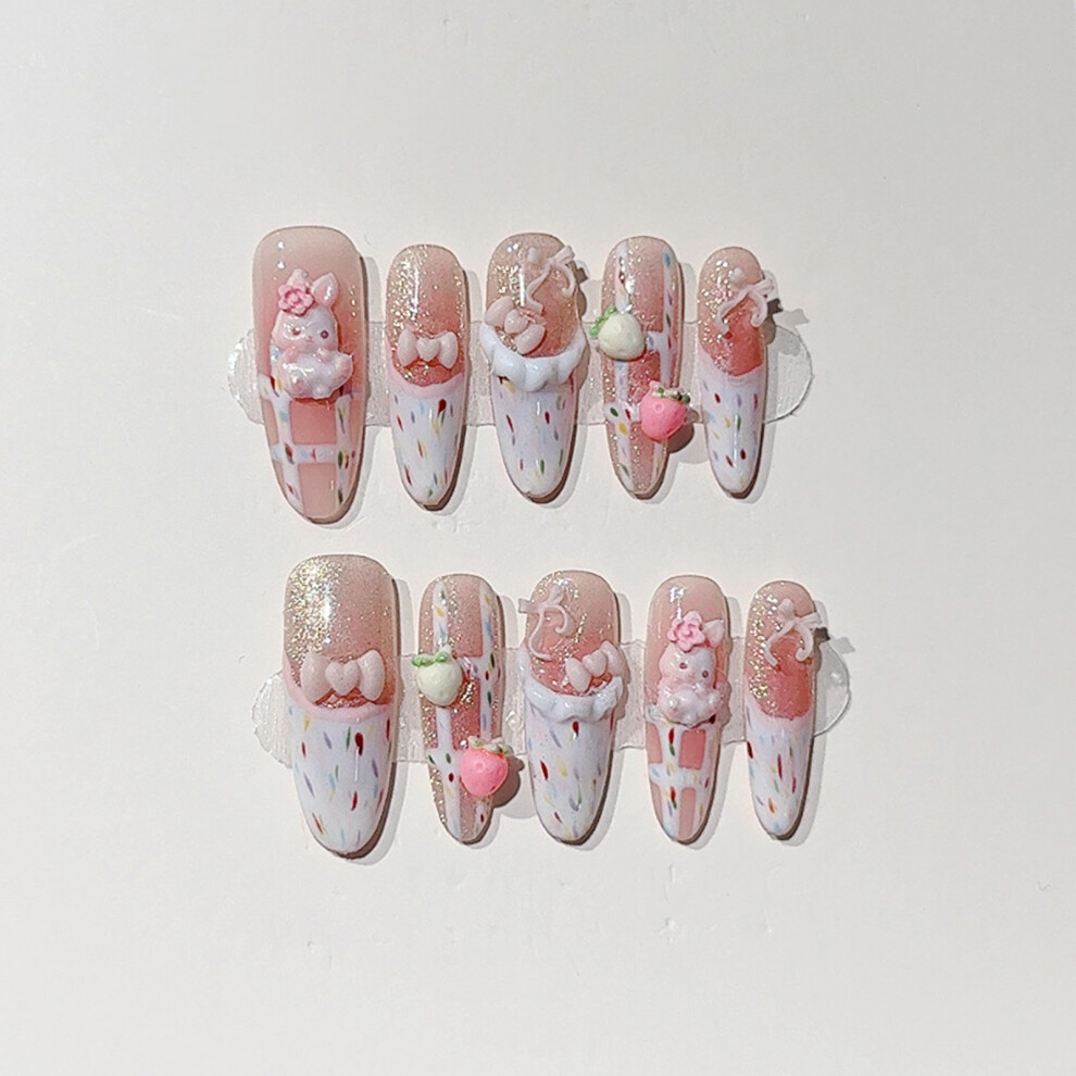 Dachuang Beauty (M) 10Pcs Pink French Tip False Nails, Waterproof & Durable